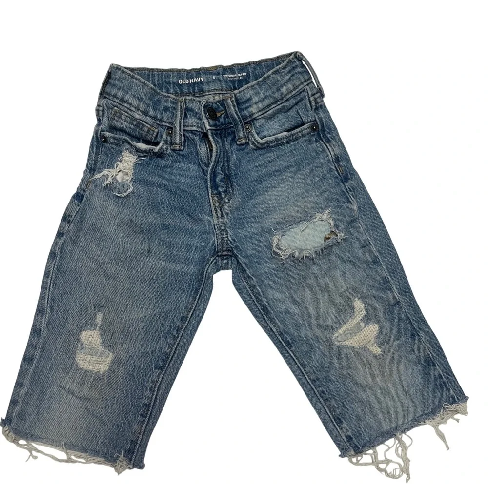 Old Navy Boys Size 5 Original Taper Built-In Flex Distressed Denim Shorts Blue